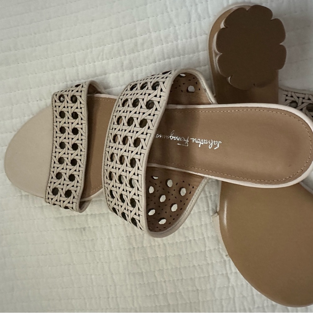 Beige Woven Slide Sandals